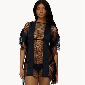 Elegant Black Fringe Swim Cover-Up